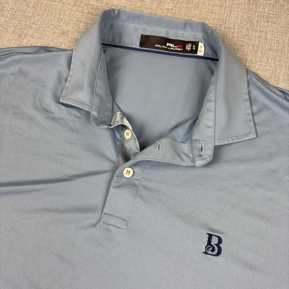 RLX Ralph Lauren Polo Shirt Mens XL Blue Polka Dot Stretch Golf Short Sleeve